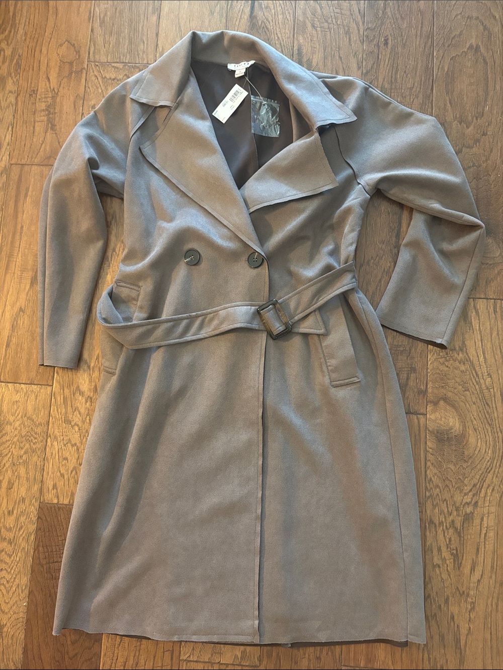 Favlux Windsor Taupe Double-Breasted Belted Trench Coat